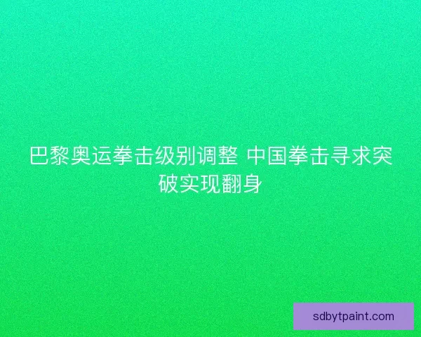 巴黎奥运拳击级别调整 中国拳击寻求突破实现翻身